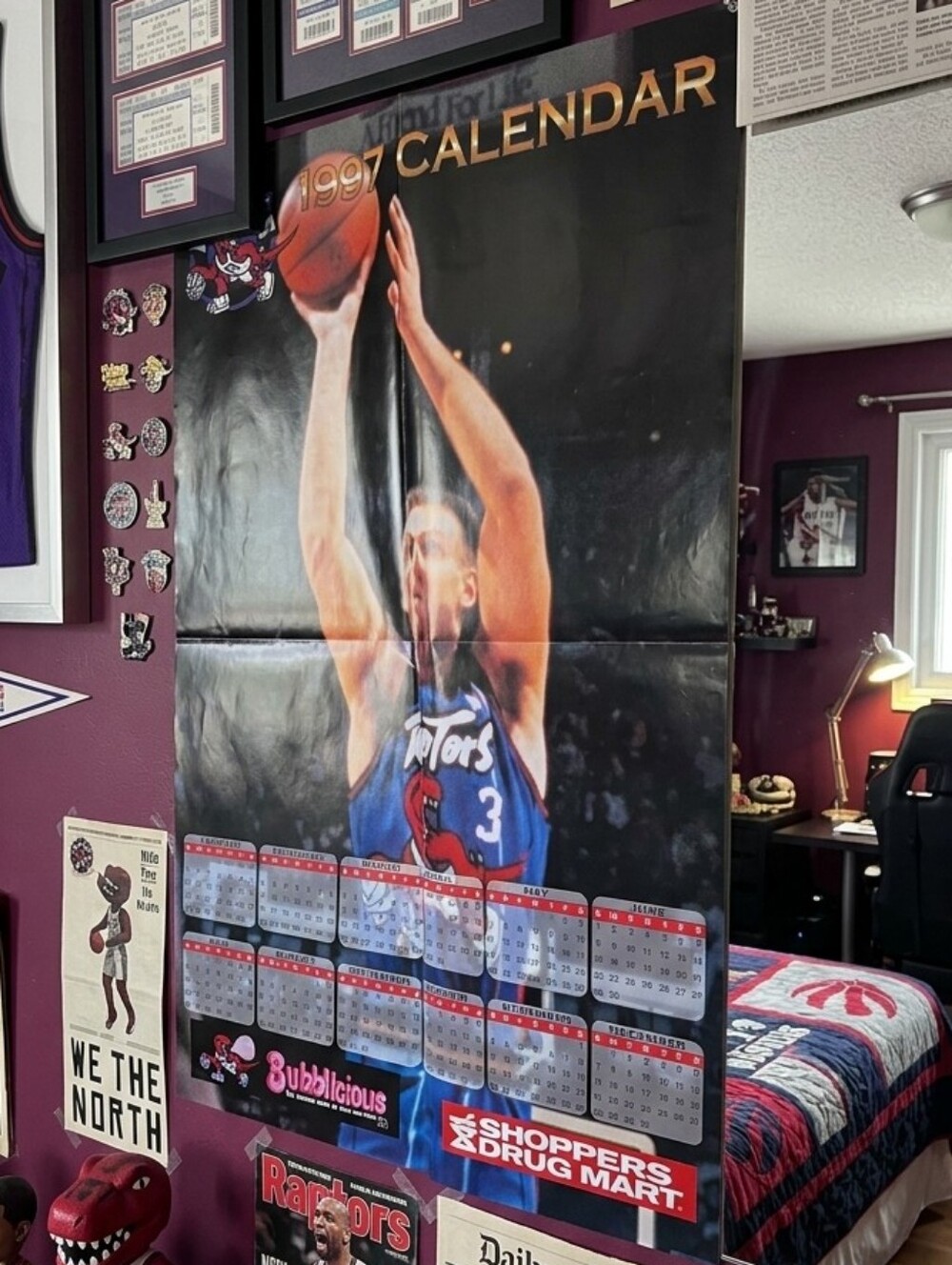 1997 🦖 Bubblicious Toronto Raptors Poster/Calendar (24" x36") *MINT* 🇨🇦